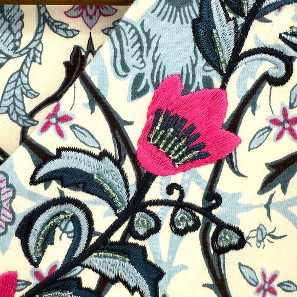 Go Softly Embroidered Jersey Knit Floral Tile Print Lounge Dress Sz S Full Zip - Picture 3 of 8